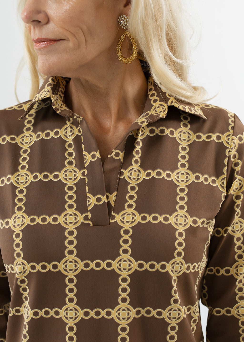 Polo 3/4 Sleeve Dress - Medallion Chain Chocolate/Tan