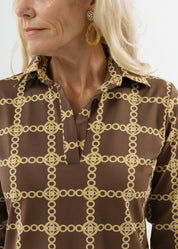 Polo 3/4 Sleeve Dress - Medallion Chain Chocolate/Tan
