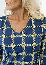 V-Crew Tee - Medallion Chain Blue/Tan