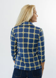 Polo 3/4 Sleeve Top - Medallion Chain Blue/Tan