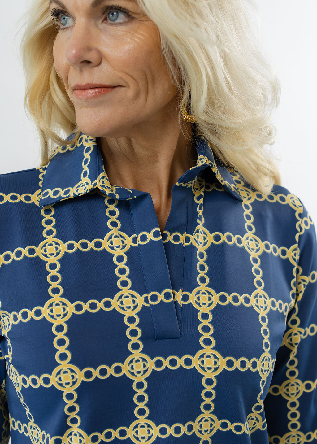 Polo 3/4 Sleeve Top - Medallion Chain Blue/Tan