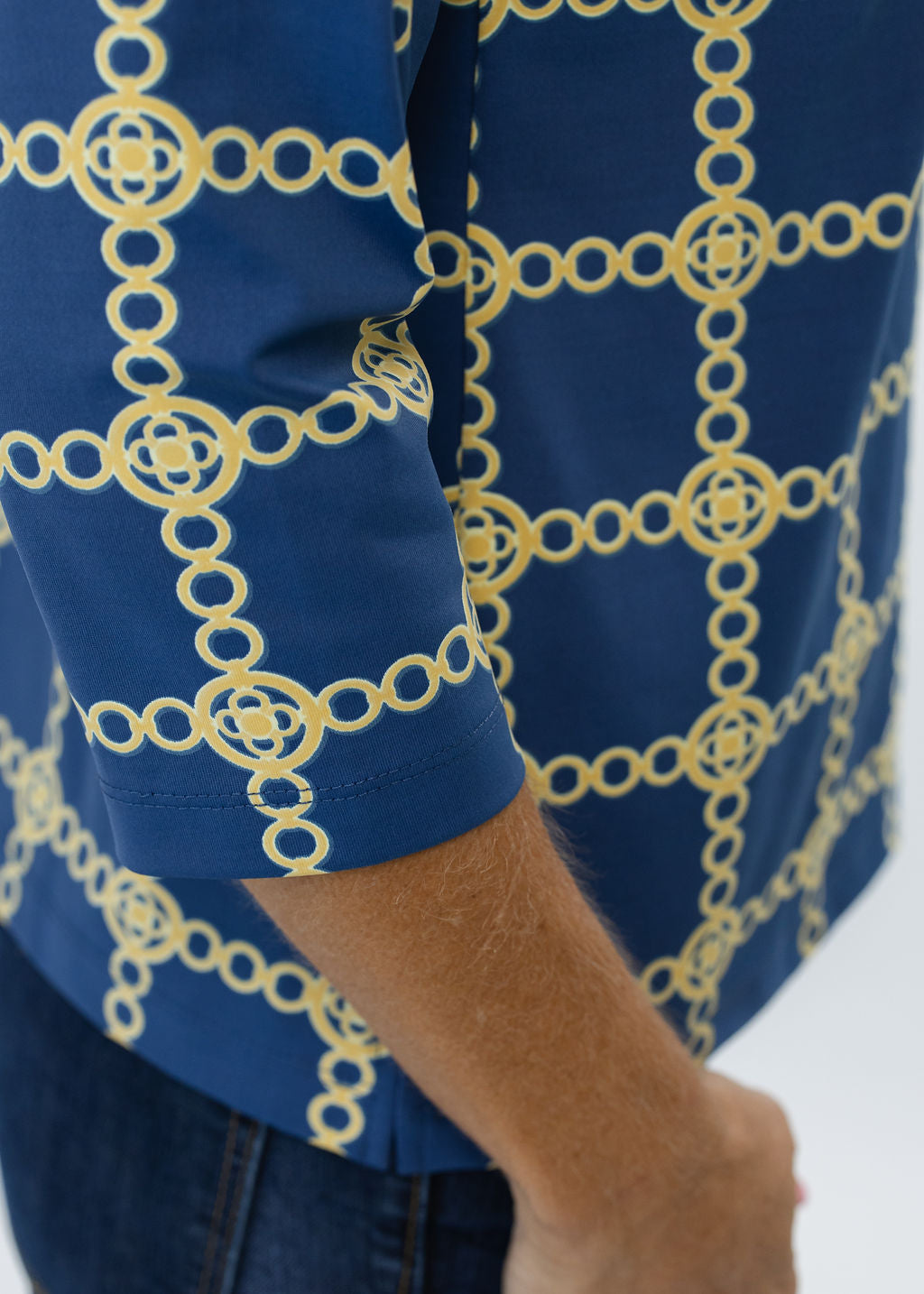 Polo 3/4 Sleeve Top - Medallion Chain Blue/Tan