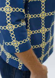 Polo 3/4 Sleeve Top - Medallion Chain Blue/Tan