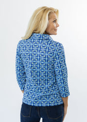 Polo 3/4 Sleeve Top - Tile Art Blue/Green