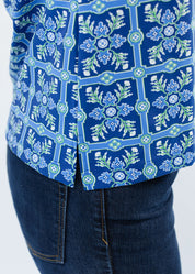 Polo 3/4 Sleeve Top - Tile Art Blue/Green