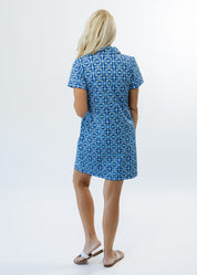 Polo Dress - Tile Art Blue/Green