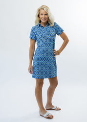 Polo Dress - Tile Art Blue/Green