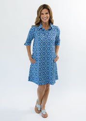 Lizzie Dress- Tile Art Blue/Green