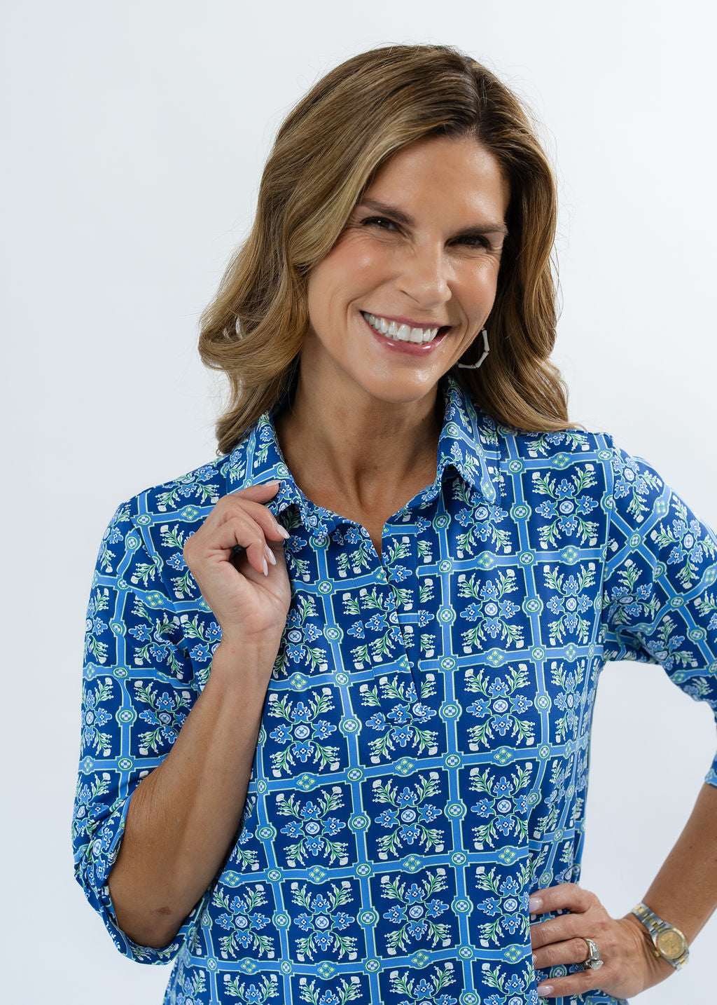 Lizzie Dress- Tile Art Blue/Green