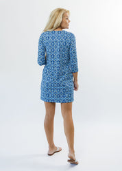 Lucille 3/4 Sleeve Dress - Tile Art Blue/Green