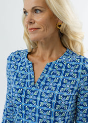 Lucille 3/4 Sleeve Dress - Tile Art Blue/Green