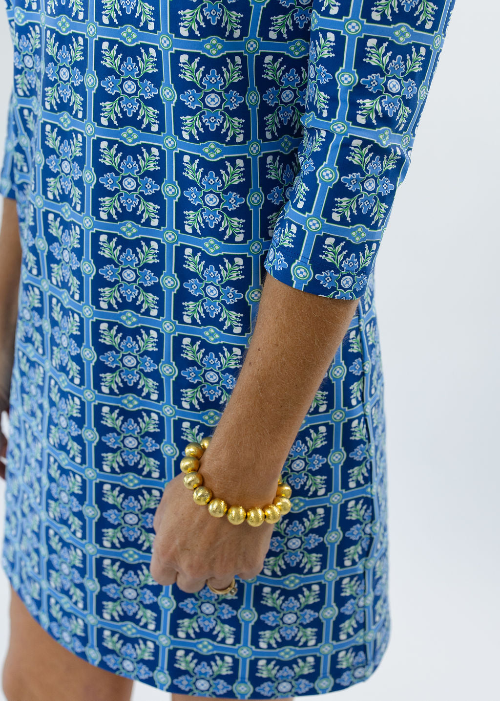 Lucille 3/4 Sleeve Dress - Tile Art Blue/Green