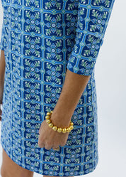 Lucille 3/4 Sleeve Dress - Tile Art Blue/Green