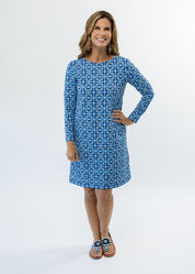 Marina Full Sleeve Dress - Tile Art Blue/Green