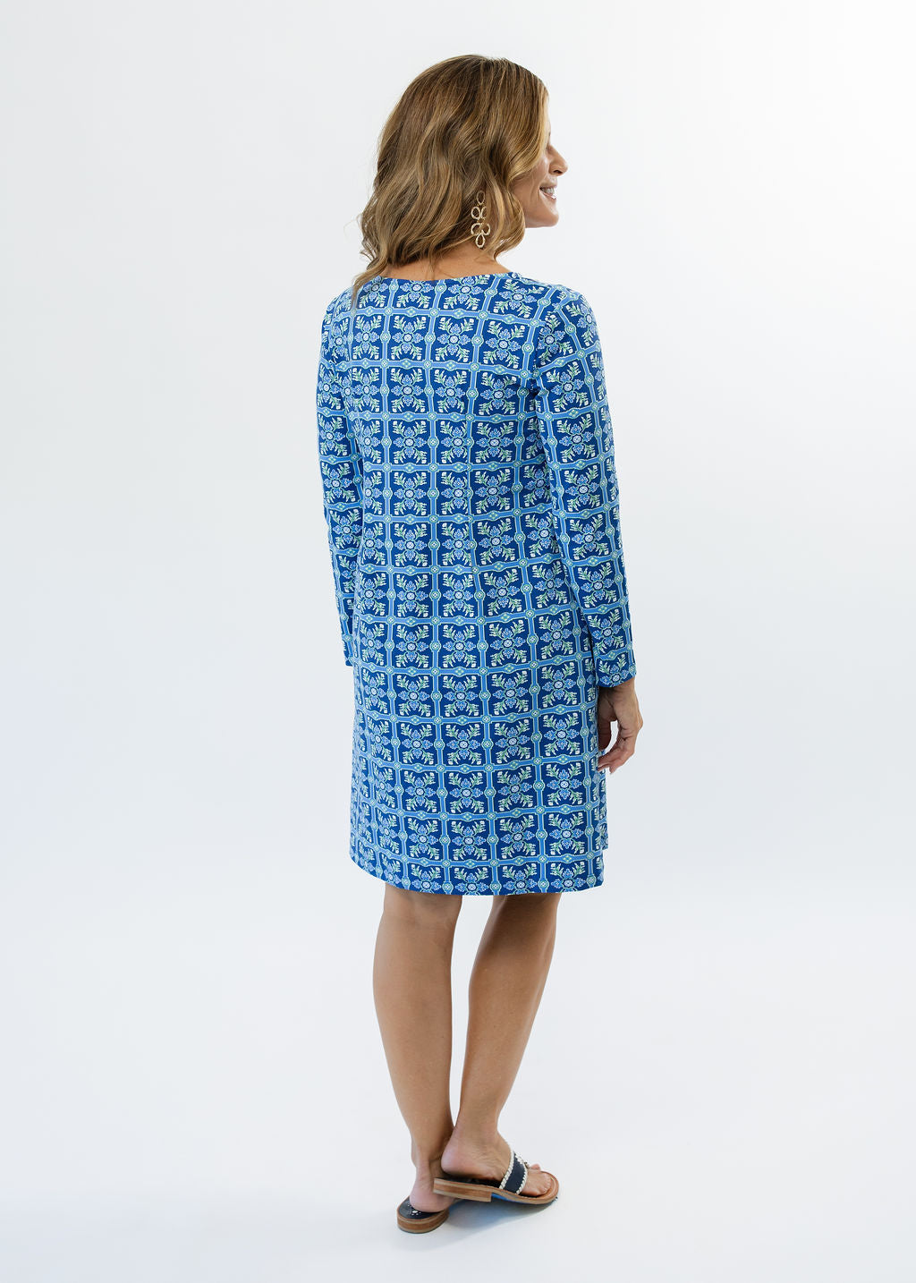 Marina Full Sleeve Dress - Tile Art Blue/Green
