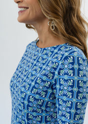 Marina Full Sleeve Dress - Tile Art Blue/Green