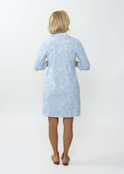 Polo 3/4 Sleeve Dress - Sea Life Blue/White