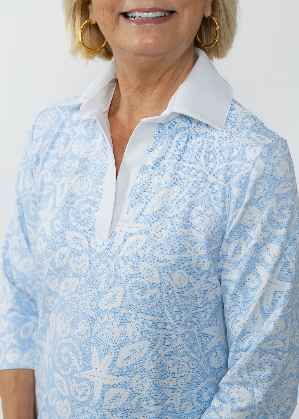 Polo 3/4 Sleeve Dress - Sea Life Blue/White