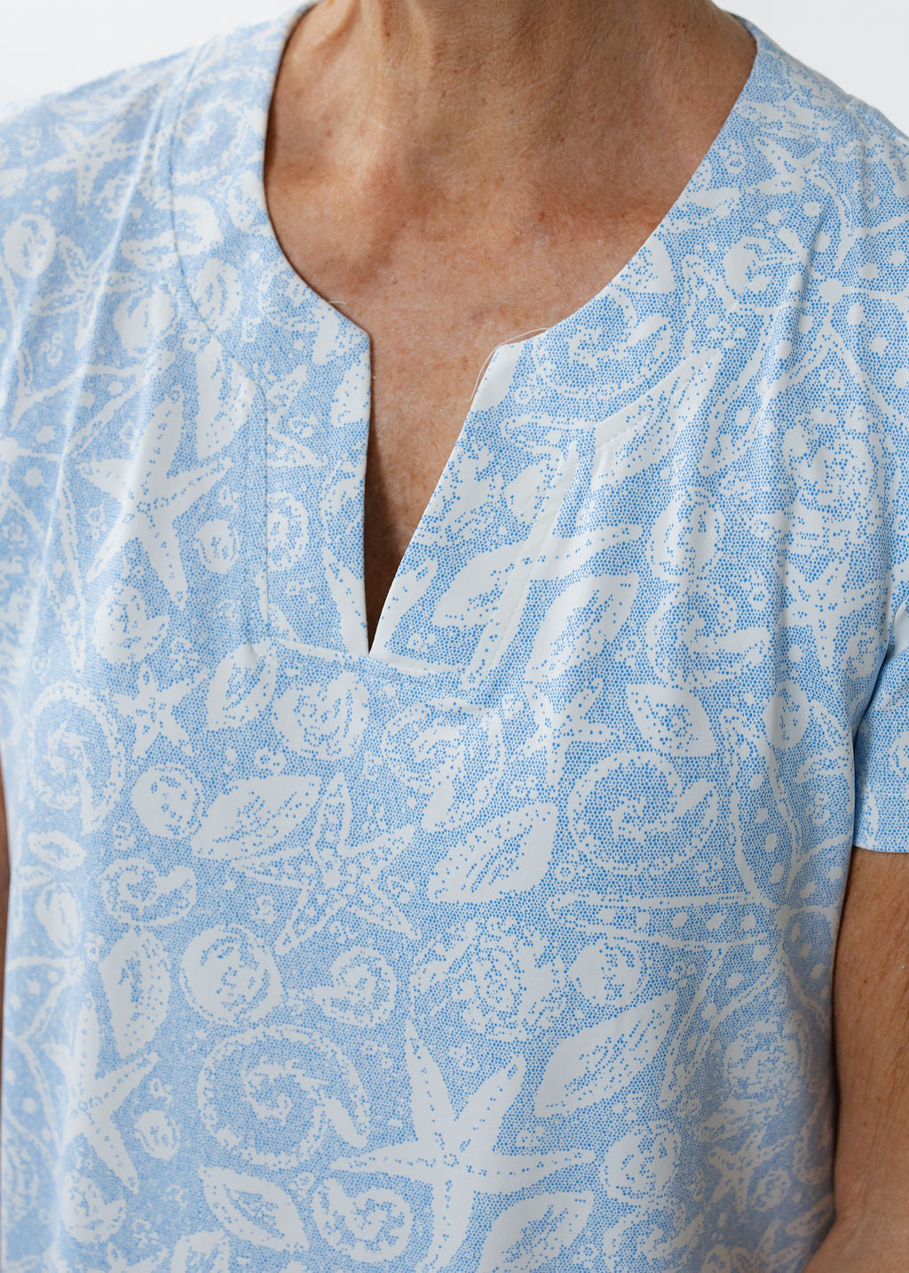 Lucille Short Sleeve Dress - Sea Life Blue/White