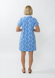 Polo Dress - Palm Stripe Blue - FINAL SALE
