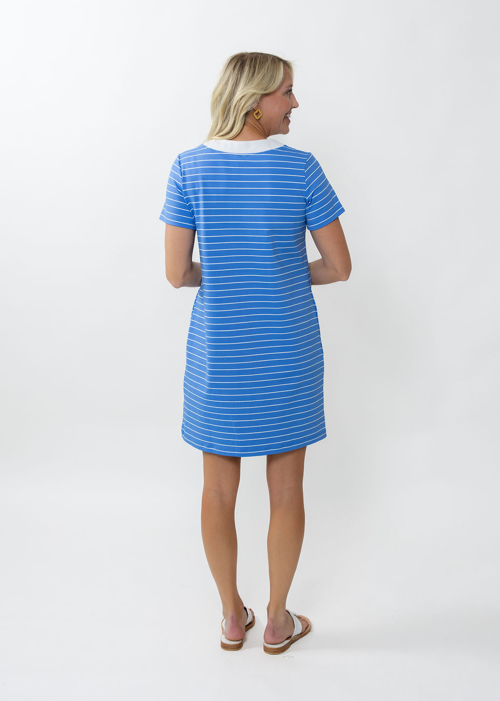 Lucille Short Sleeve Dress - Breton Stripe Marina Blue