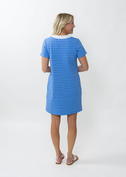 Lucille Short Sleeve Dress - Breton Stripe Marina Blue