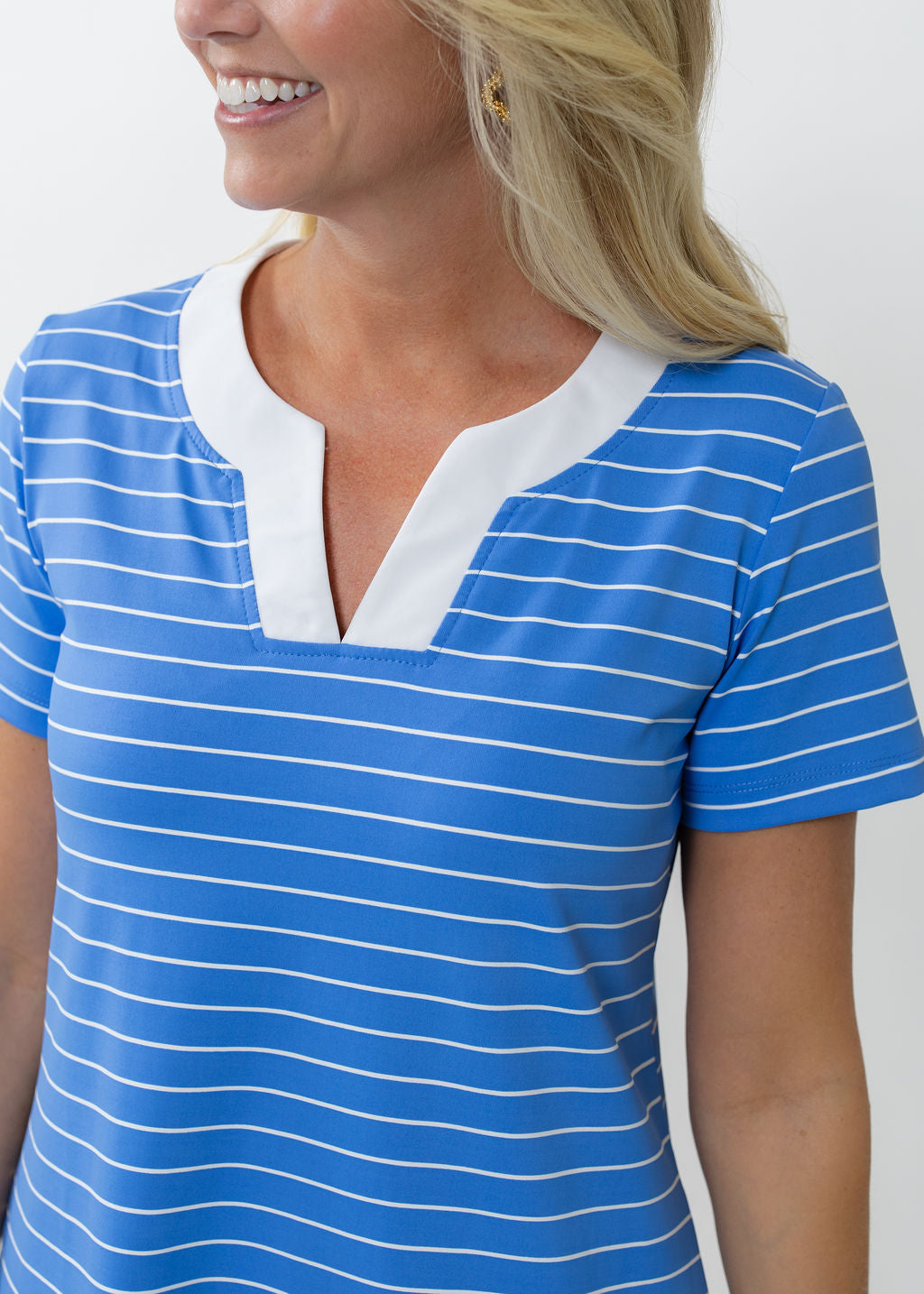 Lucille Short Sleeve Dress - Breton Stripe Marina Blue