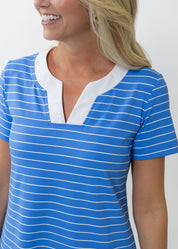 Lucille Short Sleeve Dress - Breton Stripe Marina Blue