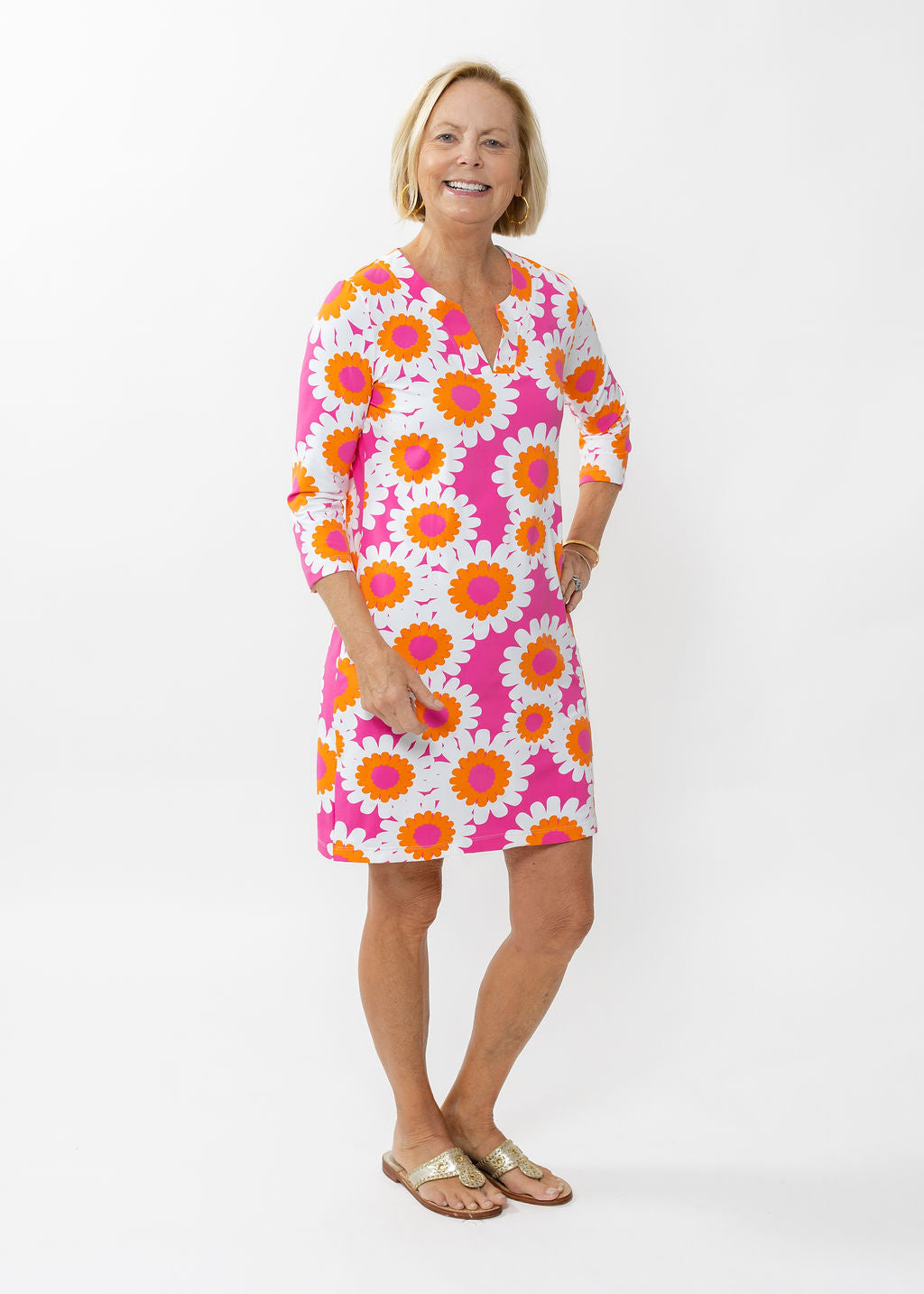 Lucille 3/4 Sleeve Dress - Sunflower Pink/Orange