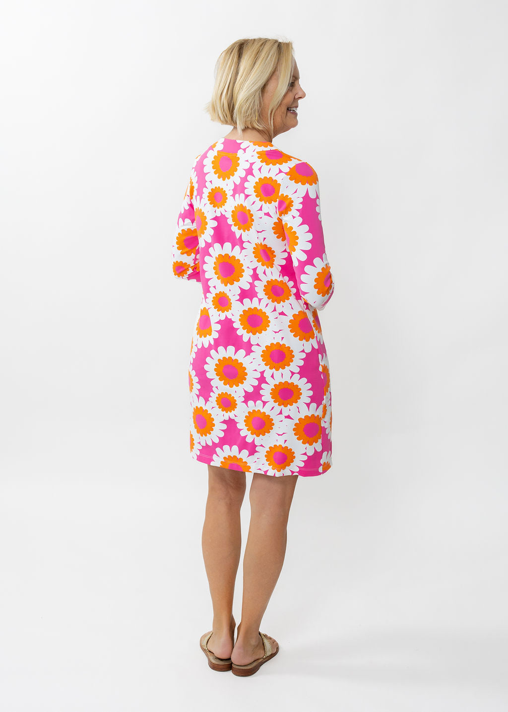 Lucille 3/4 Sleeve Dress - Sunflower Pink/Orange