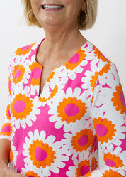 Lucille 3/4 Sleeve Dress - Sunflower Pink/Orange