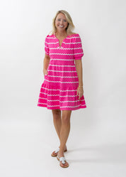 Louisa Short Sleeve Dress - Ric Rac Stripe Pink/White