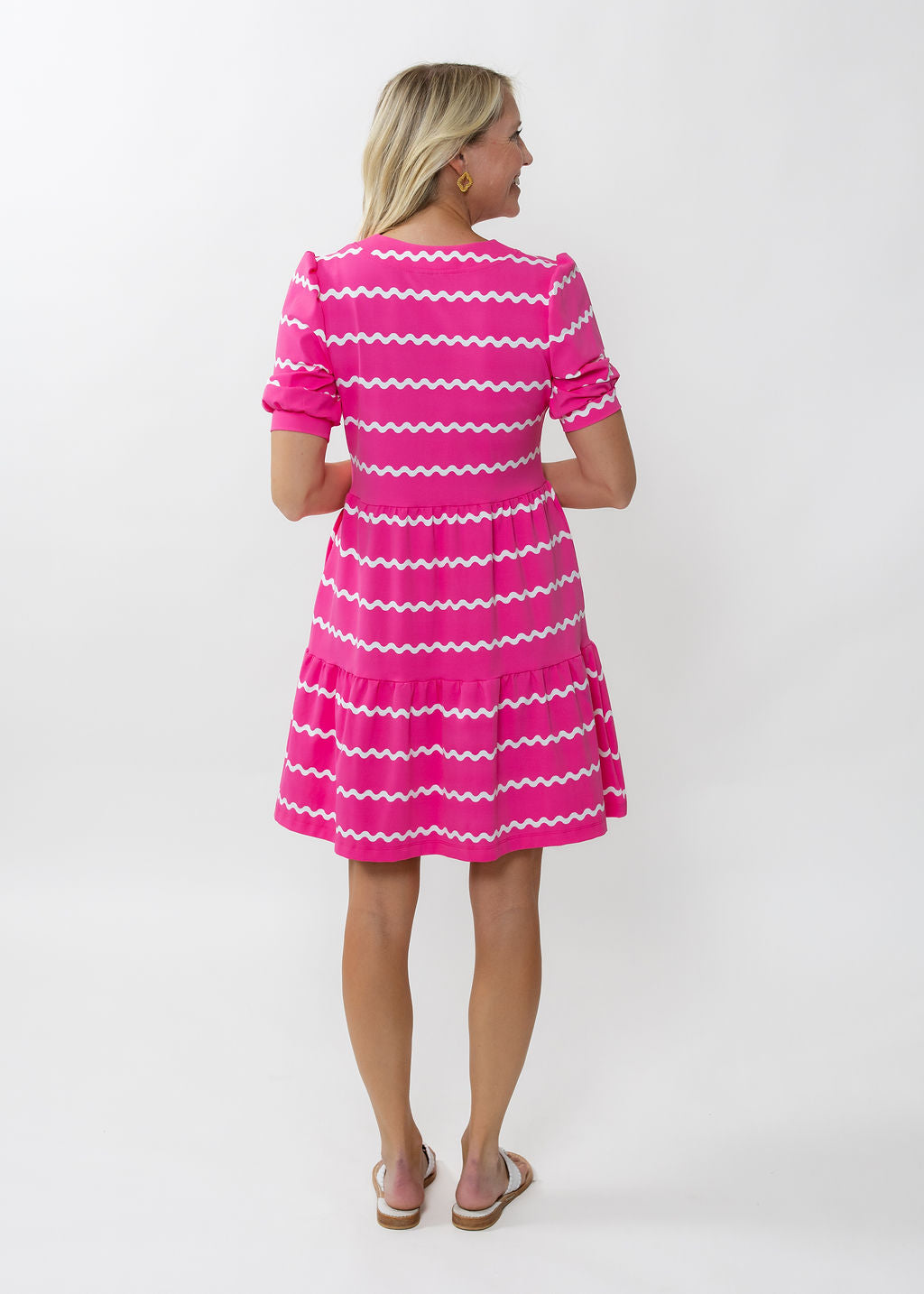 Louisa Short Sleeve Dress - Ric Rac Stripe Pink/White