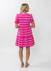 Louisa Short Sleeve Dress - Ric Rac Stripe Pink/White