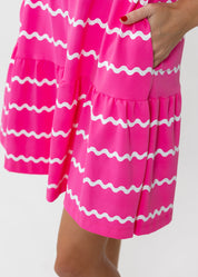 Louisa Short Sleeve Dress - Ric Rac Stripe Pink/White