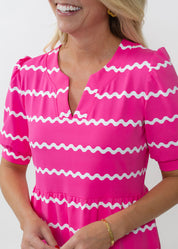 Louisa Short Sleeve Dress - Ric Rac Stripe Pink/White