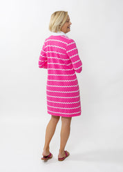 Polo 3/4 Sleeve Dress - Ric Rac Stripe Pink/White