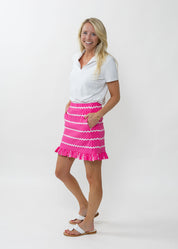 Country Club Skort with Ruffle 17 inch - Ric Rac Stripe Pink/White