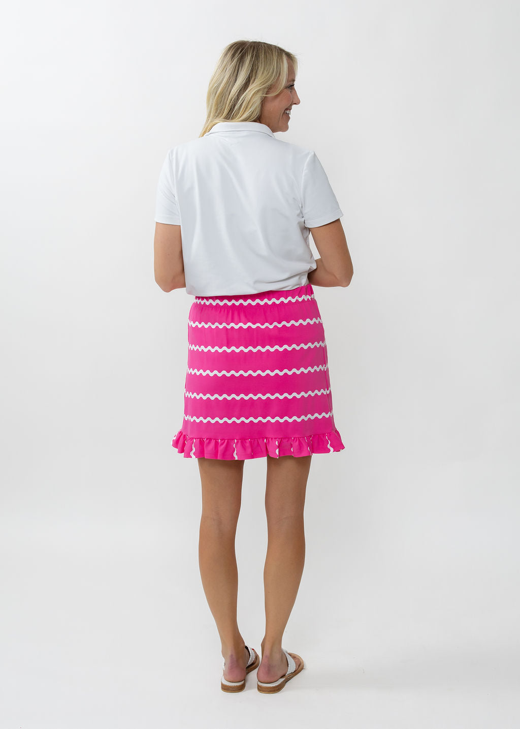 Country Club Skort with Ruffle 17 inch - Ric Rac Stripe Pink/White