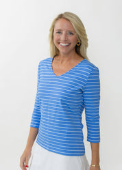 V Crew Tee - Breton Stripe Marina Blue