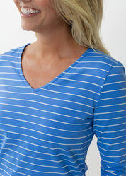 V Crew Tee - Breton Stripe Marina Blue