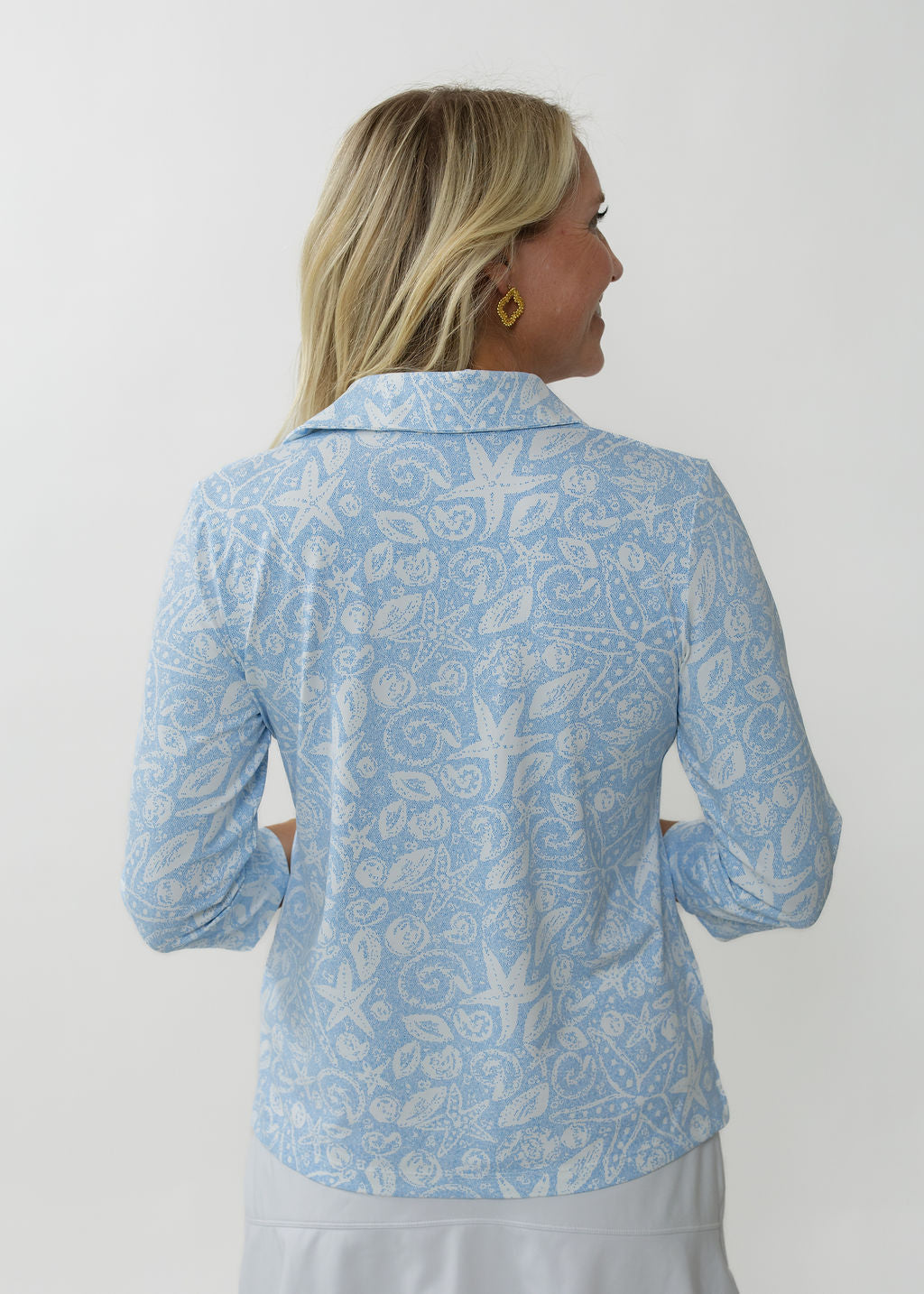 Polo 3/4 Sleeve Top - Sea Life Blue/White - FINAL SALE