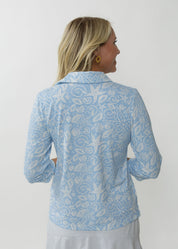 Polo 3/4 Sleeve Top - Sea Life Blue/White - FINAL SALE