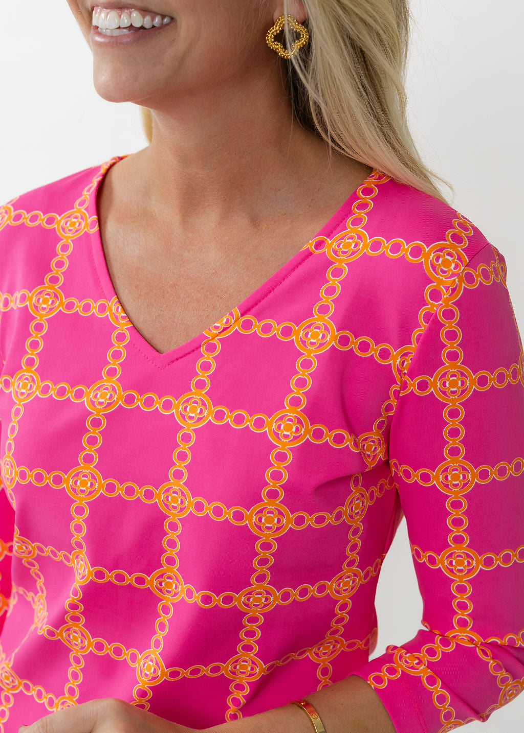 V Crew Tee - Medallion Chain Pink/Orange - FINAL SALE