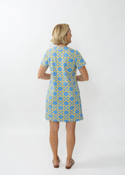 Lucille Short Sleeve Dress - Large Bamboo Blue/Tan - FINAL SALE