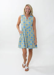 Louisa Sleeveless Dress - Large Bamboo Blue/Tan