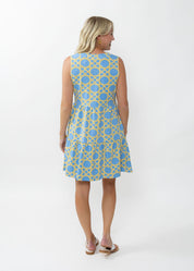 Louisa Sleeveless Dress - Large Bamboo Blue/Tan