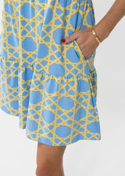 Louisa Sleeveless Dress - Large Bamboo Blue/Tan