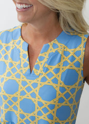 Louisa Sleeveless Dress - Large Bamboo Blue/Tan