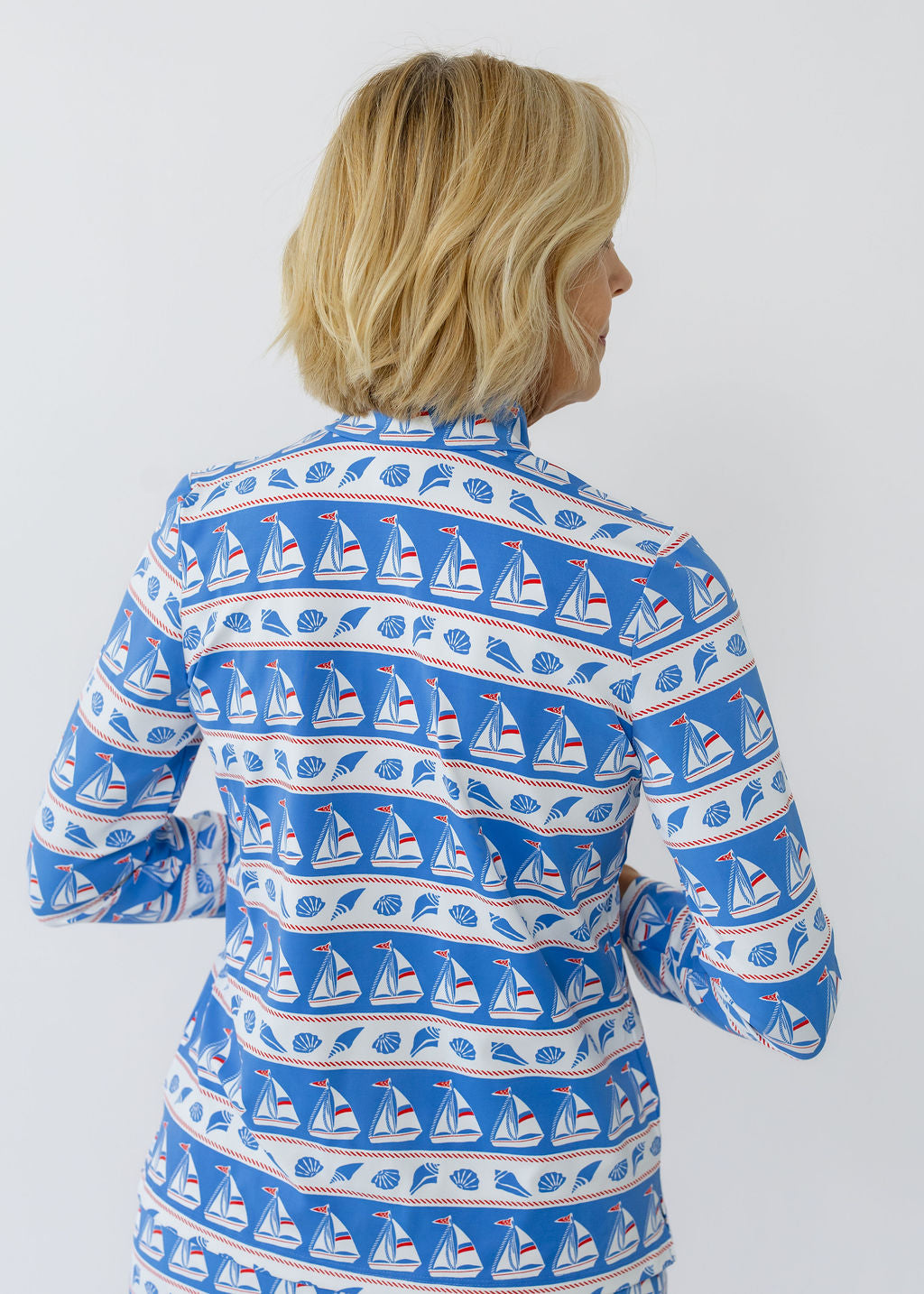 Blair Full Sleeve Top - Sailboats & Shells
